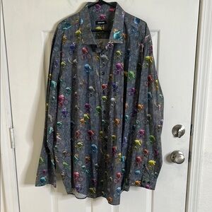 Jared Lang Animal Bicycle Button Shirt Men Size 3XLT Gray Racer Rider Biker Bike